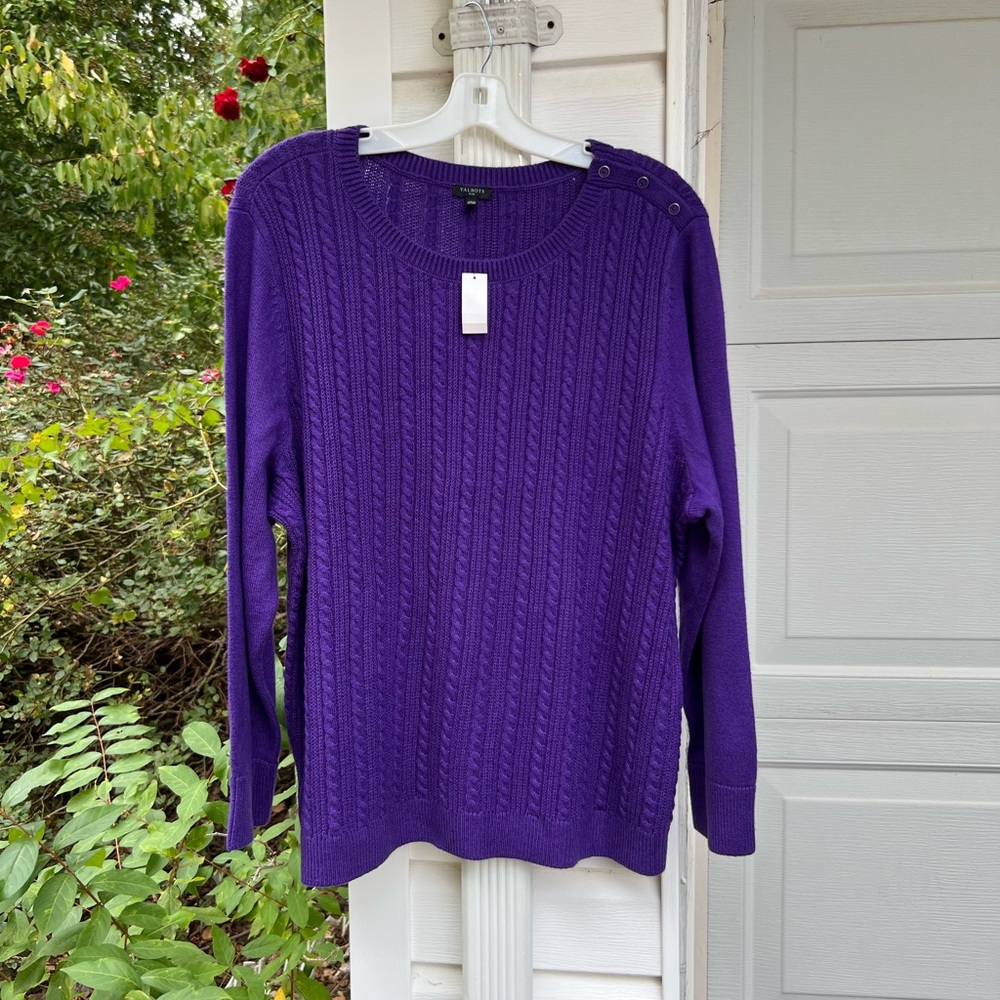 NWT Talbots Pretty Purple Cabled Crew Neck Long Sleeve Sweater